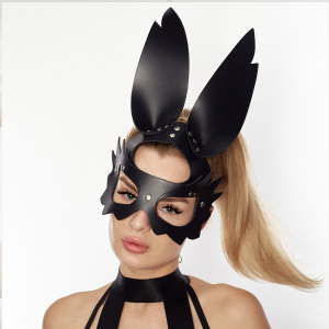 Маска зайки фигурная &quot;Sitabella&quot; черная, кожа